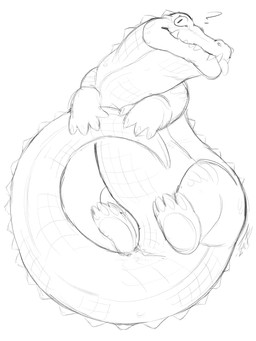 ambiguous_gender animal_genitalia blep cloaca fangs feral genitals long_tail looking_at_viewer mouth_closed question_mark simple_background solo tail tapering_tail teeth thick_tail tongue tongue_out wide_crotch crazydrak crocodile crocodilian reptile scalie 2024 3:4 dated hi_res monochrome signature sketch