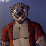 anthro clothed clothing facial_hair flannel goatee male open_clothing open_shirt open_topwear pecs shirt smile solo topwear ollieotty ollie_the_otter mammal mustelid otter