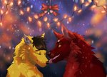 bow_(decoration) bow_(feature) decoration duo female feral gift holidays licking male male/female mistletoe mistletoe_bow plant tongue tongue_out dar.tiss asian_mythology christmas east_asian_mythology mythology fremder kira_redpaw canid canine fox fox_spirit hybrid mammal