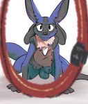 2022 animal_genitalia anthro balls black_body black_claws black_eyes black_inner_ear blue_body blue_ears blue_fur blue_tail chest_spike claws collar finger_claws fully_sheathed fur generation_4_pokemon genitals hi_res lucario male mindkog multicolored_body multicolored_fur nintendo penis poke_softs pokemon pokemon_(species) sheath solo spikes spikes_(anatomy) tail