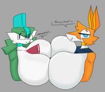 anthro big_breasts blue_eyes breast_squish breasts breasts_frottage comparing comparing_breasts crossgender duo female female/female huge_breasts orange_body pouty smug squish titfight shewiff nintendo pokemon aspen_(shewiff) fan_character vera_(shewiff) gallade generation_4_pokemon generation_5_pokemon humanoid pokemon_(species) serperior hi_res