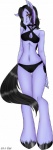 black_clothing black_hair breasts cleavage clothed clothing collar coy female hair hooves navel purple_dye red_eyes simple_background smile solo tail tattoo underwear white_background rosebell kamiko equid equine horse mammal hi_res