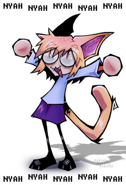 3_toes :3 big_ears big_eyes biped black_feet black_legs black_text blonde_hair blue_clothing blue_sweater blue_topwear bottomwear clothing crooked_tail extended_arms eye_bags eye_through_hair eyebrow_through_hair eyebrows fangs featureless_hands feet female fur fur_markings furry_tail glistening glistening_hair hair hindpaw light_body light_skin long_tail markings messy_hair open_:3 open_mouth open_smile pale_skin paws pink_inner_ear pupils purple_bottomwear purple_clothing purple_inner_ear purple_skirt raised_arms red_eyes red_pupils shadow simple_background skirt slit_pupils smile solo standing star sweater tail tan_tail teeth text thin_calves thin_legs thin_thighs toes tongue topwear translucent translucent_hair white_background aukoda tsukihime type-moon neco-arc animal_humanoid cat_humanoid domestic_cat felid felid_humanoid feline feline_humanoid felis humanoid mammal mammal_humanoid neco_spirit tailed_humanoid 2022 artist_name digital_drawing_(artwork) digital_media_(artwork) english_text hi_res shaded signature