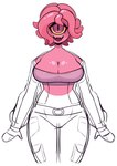 1_eye belt big_breasts breasts cleavage clothed clothing female front_view hair midriff open_mouth open_smile pink_body pink_face pink_hair pseudo_hair pupils simple_background slit_pupils smile solo tentacle_hair tentacles topwear white_background qwerty_soda tomarou_tentacles cyclops humanoid tentacle_creature 2023 absurd_res digital_drawing_(artwork) digital_media_(artwork) guide_lines hi_res portrait unfinished