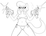 anthro bikini breasts clothed clothing eyewear female gun hairs mac-10 ranged_weapon simple_background solo submachine_gun sunglasses swimwear two-piece_swimsuit weapon white_background zambs hanna-barbera military_armament_corporation swat_kats callie_briggs domestic_cat felid feline felis mammal 2021 5:4 black_and_white digital_media_(artwork) hi_res monochrome