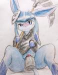 begging begging_pose blue_body blue_eyes blue_fur blue_nose blush bodily_fluids clothing colored_pencil_(artwork) costume disembodied_penis duo eeveelution eiroru female female_focus female_penetrated feral fur generation_4_pokemon genital_fluids genitals glaceon hi_res kemono leg_markings long_ears looking_at_viewer male male/female male_penetrating male_penetrating_female markings mask melee_weapon nintendo one_ear_up penetration penile penile_penetration penis penis_in_pussy pokemon pokemon_(species) polearm pose pussy scythe sex simple_background snout socks_(marking) solo_focus spread_legs spreading tears traditional_media_(artwork) uncensored vaginal vaginal_fluids vaginal_penetration weapon