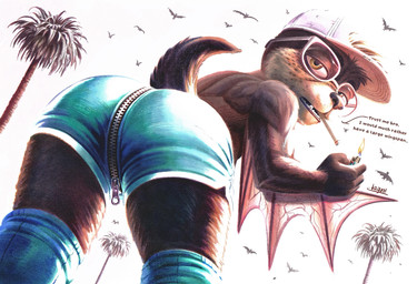 anthro bat_wings beach book bottomwear bulge butt butt_shot clothed clothing core dolphin_shorts doobie drugs eyewear femboy flirting flying food fruit holidays joint legwear looking_at_viewer male marijuana membrane_(anatomy) membranous_wings orlando(laguni) palm_tree photo plant pose shorts skateboard skateboarding skimpy skinny smoking solo stoned storybook substance_intoxication summer sunglasses swimwear tights tree tropical twerking vehicle vintage wings zipper laguni avian bat mammal megabat absurd_res digital_media_(artwork) gouache_(artwork) hi_res painting_(artwork) pinup traditional_media_(artwork) traditional_painting_(artwork) watercolor_(artwork)