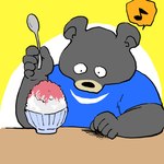 anthro biped black_body black_nose clothing dessert food humanoid_hands kemono musical_note musical_symbol shaved_ice shirt solo symbol topwear yuumin148 bear black_bear mammal moon_bear ursine 1:1 2021 hi_res