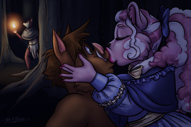 anthro duo female fur infidelity kissing lipstick magic makeup male male/female royalty surprised tekandprieda the_rune_tapper lita_(tekandprieda) pummel_(tekandprieda) tek_(tekandprieda) mammal mephitid murid murine rat rodent skunk suid suine sus_(pig) wild_boar 3:2 digital_media_(artwork) hi_res story_at_source