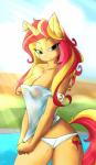 2018 5_fingers absurd_res anthro areola beach bedroom_eyes big_breasts blonde_hair breasts chest_tuft cleavage clothed clothing clothing_pull cloud cutie_mark detailed_background equestria_girls equid equine erect_nipples exposed_breasts eyebrows eyelashes female fingers fur hair half-closed_eyes hasbro hi_res horn huckser inner_ear_fluff light long_hair looking_at_viewer mammal multicolored_hair my_little_pony mythological_creature mythological_equine mythology narrowed_eyes nipples outside panties portrait pose red_hair sand seaside seductive shirt shirt_pull sky smile solo standing sunlight sunset_shimmer_(eg) teal_eyes thick_thighs three-quarter_portrait topwear topwear_pull translucent translucent_clothing tuft two_tone_hair underwear unicorn water wet wet_clothing wet_shirt wet_topwear