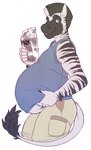 5_fingers anthro belly belly_grab beverage big_belly blue_clothing blue_eyes blue_shirt blue_tank_top blue_topwear clothing container fingers holding_beverage holding_object male milk milk_carton milk_container mulk overweight overweight_anthro overweight_male shirt simple_background solo stripes tank_top topwear white_background the-narutoshi zane_(vexatious_twattery) equid equine mammal zebra hi_res