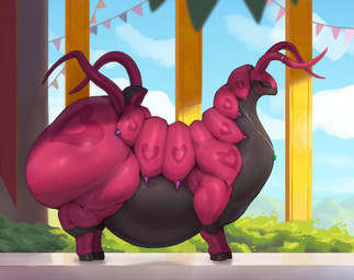 antennae_(anatomy) belly big_belly big_butt blush butt exoskeleton female feral hooves huge_butt jewelry necklace overweight overweight_female overweight_feral side_view solo thick_thighs tukoshuko nintendo pokemon arthropod generation_5_pokemon insect pokemon_(species) scolipede hi_res