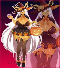 anthro armor big_breasts border breasts butt clothing corset dress female gloves hair handwear huge_breasts lingerie long_hair magic_user red_border solo topwear witch revkoen nintendo pokemon eeveelution generation_1_pokemon jolteon pokemon_(species) absurd_res hi_res model_sheet