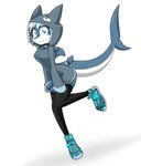 anthro blue_body blue_eyes blue_scales breasts clothing eyelashes feet female fin fingers footwear hair hoodie looking_at_viewer multicolored_body multicolored_scales scales shoes simple_background smile solo topwear white_background white_body white_hair white_scales sandwich-anomaly cyana_(code-blocker) fish marine shark 2018 digital_media_(artwork) hi_res