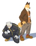 anthro clothed clothing eyewear fur glasses group male scar simple_background topwear white_body white_fur rollingstoneeeeee odd_taxi fuyuki_yamamoto_(odd_taxi) sekiguchi_(odd_taxi) bear canid canine fox mammal polar_bear ursine 2021 hi_res