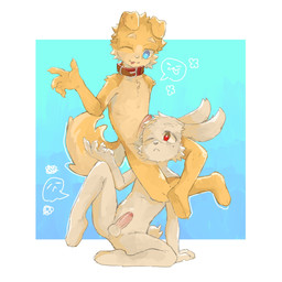 5_fingers anthro anthro_on_anthro arm_support arm_tuft balls blue_eyes chest_tuft claws collar duo erection eyebrows facial_tuft finger_claws fingers floating floppy_ears fluffy fluffy_tail foreskin fur genitals glistening glistening_genitalia glistening_penis grey_nose humanoid_genitalia humanoid_penis kemono looking_down looking_up male male/male male_anthro markings mole_(marking) nude_anthro nude_male one_eye_closed penis penis_in_face perineum red_collar red_eyes shoulder_tuft simple_background sitting spread_legs spreading tail tan_body tan_eyebrows tan_fur tan_penis tongue tongue_out tuft white_background white_balls white_body white_eyebrows white_fur wink yellow_body yellow_fur young young_anthro young_male young_on_young regcron crowl_(regcron) throdeus_(regcron) canid canine canis domestic_dog lagomorph leporid mammal rabbit 1:1 2025 hi_res