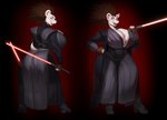 anthro big_breasts big_butt bottomwear breast_tuft breasts butt cleavage clothed clothing female hair huge_breasts huge_butt lightsaber lips looking_at_viewer melee_weapon sith sith_lord solo spiky_hair thick_bottom_lip topwear weapon justmegabenewell star_wars rahn_(denzshadow) eulipotyphlan hedgehog mammal hi_res