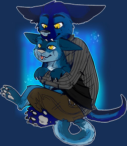 ambiguous_gender anthro barefoot black_claws black_eyebrows blep blue_body blue_fur bottomwear brown_bottomwear brown_clothing brown_pants claws clothed clothing digit_ring duo eyebrows fangs feet feral fully_clothed fur grey_clothing grey_nose grey_pawpads grey_shirt grey_topwear hug hugging_another jewelry male membrane_(anatomy) membranous_wings on_lap pants pattern_clothing pattern_shirt pattern_topwear pawpads pink_tongue ring shirt sitting striped_clothing striped_shirt striped_topwear stripes tail teeth toe_ring toes tongue tongue_out topwear winged_arms wings yellow_eyes crownedvictory bat mammal 2015 colored_sketch digital_drawing_(artwork) digital_media_(artwork) flat_colors sketch