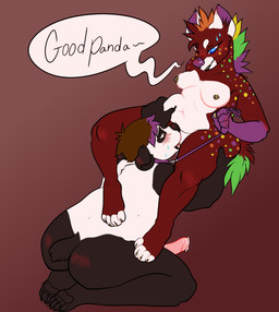 anthro bdsm big_breasts biped black_body black_fur blush bodily_fluids breasts butt claws collar cum cunnilingus dialogue dominant dominant_female duo erection female fur genital_fluids genitals gentle_femdom hair kneeling leash leash_pull leashed_collar leashed_male male male/female nipple_piercing nipples nude oral overweight penile penis piercing red_body red_fur sex simple_background slightly_chubby slightly_chubby_female smile spank_marks speech_bubble submissive sweat sweatdrop text tongue tongue_out vaginal vulva white_body white_fur skittles_yeen kats_the_panda skittles_yeen_(character) bear giant_panda hyena mammal absurd_res digital_media_(artwork) english_text hi_res