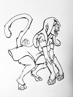 breasts clothing feet female feral fur hindpaw nipples paws solo transformation morphos_(artist) haplorhine human mammal monkey primate 3:4 monochrome source_request
