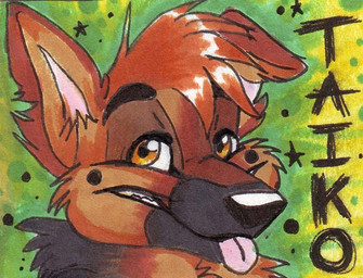 ambiguous_form ambiguous_gender black_eyebrows black_nose black_text blep brown_body brown_eyes brown_fur eyebrows fur green_background head_tuft looking_at_viewer one_ear_up pink_tongue simple_background smile_lines snout solo text tongue tongue_out tuft blondefoxy canid canine canis domestic_dog german_shepherd herding_dog mammal pastoral_dog 2008 character_badge_(artwork) character_name headshot_portrait marker_(artwork) pen_(artwork) portrait shaded traditional_media_(artwork)