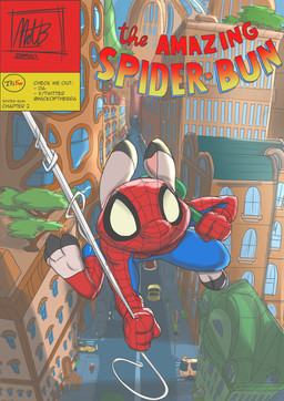 4_fingers anthro dipstick_ears ear_markings feet fingers male markings multicolored_ears res solo superhero text nickofthebra disney marvel spider-man_(series) zootopia judy_hopps spider-man_(character) european_rabbit lagomorph leporid mammal oryctolagus rabbit 2026 absurd_res cover cover_art crossover english_text hi_res