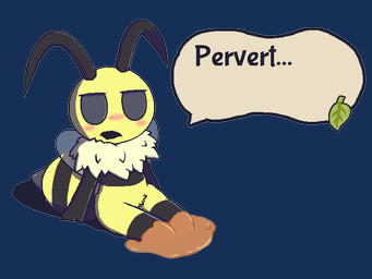 antennae_(anatomy) arthropod_abdomen blush blush_lines crotch_tuft dialogue ellipsis female food honey_(food) neck_tuft open_mouth simple_background sitting solo speech_bubble text transparent_background tuft wings oagoner bug_fables moonsprout_games vi_(bug_fables) arthropod bee hymenopteran insect 4:3 aliasing alpha_channel alternate_version_at_source digital_media_(artwork) english_text