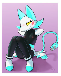 4_fingers anthro black_body blue_fingers breasts cheek_spots clothed clothing eyelashes female fingers flat_chested footwear genitals machine nipples shadow small_breasts smile solo topless vulva white_clothing white_footwear white_hands ajin deltarune undertale_(series) tasque_manager darkner felid mammal robot 2026 4:5 hi_res signature