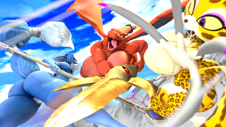 anthro areola battle big_breasts big_butt breasts butt catfight claws female genitals group huge_breasts melee_weapon membrane_(anatomy) membranous_wings nipples nude sky slightly_chubby slightly_chubby_female sword thick_thighs trio vulva weapon wide_hips wings tigura reptilligator_(modeler) warfaremachine_(modeler) kirby_(series) mythology nintendo pokemon star_fox clawroline krystal_(star_fox) warfare_krystal zardmom_(reptilligator) canid canine charizard dragon felid fox generation_1_pokemon leopard mammal mythological_creature mythological_scalie pantherine pokemon_(species) reptile scalie 16:9 2023 3d_(artwork) digital_media_(artwork) hi_res source_filmmaker_(artwork) widescreen
