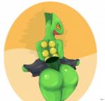 ambiguous_gender big_butt butt clothing green_body green_skin looking_at_viewer presenting presenting_hindquarters solo undressing yellow_eyes lumihanta tohtori_crow nintendo pokemon generation_3_pokemon pokemon_(species) sceptile absurd_res hi_res