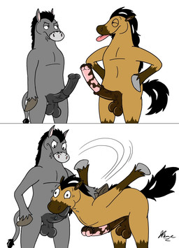 accidentally_gay animal_genitalia animal_penis annoyed anthro balls comparing comparing_penis duo equine_genitalia equine_penis erection fellatio forced forced_oral genitals hooves humor irony male male/male male_penetrated male_penetrating male_penetrating_male nude oral oral_penetration penetration penile penis penis_envy penis_size_difference sex simple_background smile tail teasing text tongue white_background jpeg asinus donkey equid equine horse mammal 2011 comic signature