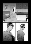 apartment biped black_border black_hair border clothed clothing fully_clothed furniture hair inside male male_human not_furry sofa solo standing text undressing pesimist human mammal 2018 absurd_res comic halftone hi_res japanese_text monochrome translated