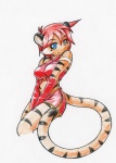 anthro big_breasts black_stripes blue_eyes bottomwear breasts clothed clothing female fur hair orange_body orange_fur red_hair skirt solo stripes tail nekonny caribbean_blue tina_(caribbean_blue) felid mammal pantherine tiger colored_pencil_(artwork) traditional_media_(artwork)