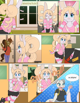 anthro blonde_hair blue_eyes bottomwear breasts classroom clothed clothed_anthro clothing college dialogue duo eyelashes female fur hair horn legwear long_eyelashes panties pattern_clothing pattern_legwear pigtails school skirt speech_bubble striped_clothing striped_legwear stripes text torn_clothing underwear wardrobe_malfunction white_body white_fur apinkgrape glamor_to_bare stephanie_(neko-eclipse17) tazri_(neko-eclipse17) kobold lagomorph leporid mammal rabbit scalie absurd_res english_text hi_res trans_(lore) trans_woman_(lore)