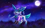 beverage bubble_tea clothing feral flower grass leggings legwear male moon night plant ribbons solo star sweater topwear pearl123_art nintendo pokemon eeveelution generation_6_pokemon pokemon_(species) sylveon hi_res