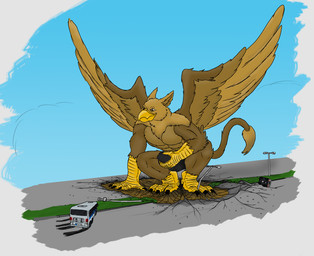 5_fingers abs anthro balls beak biceps bodily_fluids boxers_(clothing) brown_body brown_fur claws clothed clothing destruction erection extreme_size_difference feathered_wings feathers feet finger_claws fingers fur genitals humanoid_genitalia humanoid_penis landing macro male masturbation masturbation_through_clothing muscular muscular_anthro muscular_male outside pecs penile penis public_transportation rampage size_difference smile solo tail toe_claws toes topless underwear vehicle vehicle_destruction wings serb mythology carpo avian gryphon mythological_avian mythological_creature
