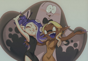 ambiguous_gender blush breasts clothed clothing dark_body dark_skin eyes_closed female feral grey_body group humanoid_pointy_ears open_mouth pointy_ears pseudo_hair simple_background smile teeth tentacle_hair tentacles toony trio roachgore nintendo splatoon big_man_(splatoon) frye_(splatoon) shiver_(splatoon) aquatic cephalopod fish humanoid inkling manta_ray mollusk octarian octoling ray_(fish) digital_media_(artwork)
