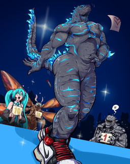 5_fingers anthro anthro_focus armwear big_butt black_armwear black_clothing black_footwear black_shoes blue_armwear blue_body blue_clothing blue_eyes blue_hair blue_scales blue_stripes brown_body brown_exoskeleton butt catwalk claws clothing empty_eyes exoskeleton featureless_crotch finger_claws fingers footwear footwear_only fur glowing glowing_eyes glowing_markings grey_body grey_clothing grey_scales grey_topwear grey_vest grin group hair hand_on_hip heart_symbol male male_focus markings mostly_nude nude pigtails pose red_clothing red_footwear red_shoes scales sharp_teeth shoes shoes_only smile solo_focus sparkles spikes spikes_(anatomy) stripes tan_body tan_skin teeth topwear vest white_clothing white_footwear white_shoes yellow_body yellow_fur teastuff air_jordan_1 epic_games fortnite godzilla_(series) jordan_(brand) mothra_(series) nike toho vocaloid yamaha_corporation godzilla hatsune_miku mechagodzilla mothra arthropod insect kaiju lepidopteran lizard moth reptile scalie 2025 absurd_res hi_res