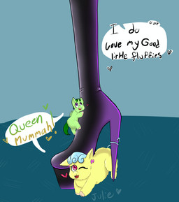 ambiguous_feral ambiguous_gender ambiguous_human baby_talk black_clothing black_footwear black_high_heels blue_hair blue_tail boots clothing dialogue feral footwear fur green_body green_fur green_hair green_horn green_tail green_wings group hair high_heeled_boots high_heels hooves horn looking_up neonate one_eye_closed open_mouth pink_eyes purple_eyes quadruped shoes smile speech_bubble tail text trio wings wink yellow_body yellow_fur young young_ambiguous young_feral julie_(artist) fluffy_pony mythology equid equine fluffy_pony_(species) human mammal mythological_creature mythological_equine winged_unicorn 2023 artist_name digital_media_(artwork) english_description english_text