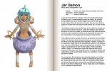 blue_hair clothed clothing female hair looking_at_viewer monster_girl_(genre) not_furry simple_background skimpy solo standing text kenkou_cross third-party_edit monster_girl_profile demon humanoid jar_demon monster 3:2 english_text hard_translated translated translation_edit