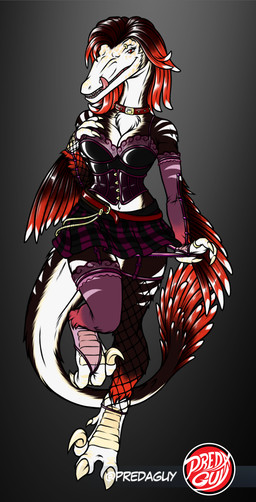 alternative_fashion anthro armwear belt bottomwear breasts chain_jewelry chest_tuft choker claws cleavage clothed clothing clothing_pull corset countershading elbow_gloves eyebrow_piercing facial_piercing feather_hair feathers female female_anthro fishnet_armwear fishnet_clothing fishnet_leggings fishnet_legwear footwear furgonomic_footwear furgonomic_piercing furgonomics gloves goth hair hand_on_breast handwear jewelry leggings legwear lingerie looking_at_viewer medium_breasts midriff miniskirt multicolored_hair necklace non-mammal_breasts panties panty_pull pattern_bottomwear pattern_clothing pattern_skirt piercing plaid plaid_bottomwear plaid_clothing plaid_skirt pleated_skirt pseudo_hair purple_clothing red_hair ring_(jewelry) sickle_claw skirt spots stockings stripes tail tail_feathers toe_claws tongue tongue_out topwear translucent translucent_clothing tuft two_tone_hair underwear underwear_pull wings predaguy yvette_(spe) dinosaur dromaeosaurid feathered_dinosaur feathered_scalie prehistoric_species pyroraptor reptile saurischian scalie theropod hi_res