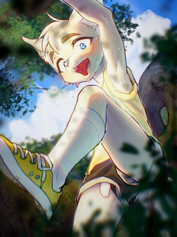 accident accidental_exposure anthro blue_eyes blush bodily_fluids bottomwear clothed clothing cute_fangs fangs flaccid footwear foreskin forest fur genitals humanoid_genitalia humanoid_penis kemono knee_highs knee_socks legwear looking_at_viewer looking_down male outside penis penis_poking_out penis_through_leghole plant shirt shoes shorts shota smile smiling_at_viewer socks solo sweat t-shirt tan_body tan_fur teeth topwear tree wardrobe_malfunction young young_anthro young_male ffjjfjci xiao_hui_(ffjjfjci) canid canine fennec_fox fox mammal true_fox digital_media_(artwork) hi_res