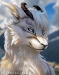 anthro blurred_background cheek_tuft cloud detailed_background detailed_fur facial_tuft female fluffy fur head_tuft horn inner_ear_fluff light outside sky solo tuft white_body white_fur rhythmpopfox mythology dragon furred_dragon furred_scalie mythological_creature mythological_scalie scalie 2020 bust_portrait detailed hi_res lighting portrait signature