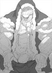 anthro bell blush chain claws clothed clothing fangs genitals humanoid_genitalia humanoid_penis male muscular muscular_anthro muscular_male partially_clothed penis penis_base pubes scar simple_background solo teeth vein white_background raymond158 lifewonders tokyo_afterschool_summoners krampus_(tas) felid mammal pantherine monochrome