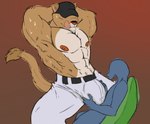 abs anthro barazoku big_bulge big_muscles bottomwear bulge clothed clothing countershading duo hand_on_bulge hat headgear headwear lapdance male muscular pants topless maverickk_(artist) mexican_pacific_league yaco_puma_striptease yaquis_de_obregon yaco_puma cougar felid feline mammal