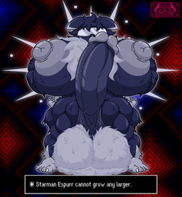 abs abstract_background anthro areola arm_hair arm_tuft balls balls_on_ground barazoku barefoot biceps big_areola big_balls big_breasts big_muscles big_nipples big_penis blue_body blue_fur blue_penis body_hair breast_tuft breasts butt_hair cheek_tuft chest_hair chest_tuft claws clothed clothing ear_markings erection eyewear facial_tuft feet fluffy fluffy_balls fluffy_breasts fluffy_chest foreskin front_view fur fur_markings fusion genitals glasses glowing glowing_body grey_areola grey_nipples gynomorph hair hairy_breasts hands_on_hips happy_trail head_tuft huge_areola huge_balls huge_breasts huge_muscles huge_nipples huge_penis humanoid_genitalia humanoid_penis hyper hyper_balls hyper_genitalia hyper_penis ineffective_clothing intersex leg_tuft markings multicolored_body multicolored_fur muscular muscular_anthro muscular_arms muscular_gynomorph muscular_intersex muscular_legs muscular_thighs nipples nude penis pose psychic psychic_energy psychic_powers pubes saggy_balls scrotum_flap serious shoulder_tuft solo spread_legs spreading standing sunglasses text text_box thick_penis toe_claws tuft two_tone_body two_tone_fur visor white_body white_body_hair white_fur white_hair white_pubes annaengine earthbound_(series) nintendo pokemon fan_character espurr felid feline generation_6_pokemon mammal pokemon_(species) starman 2026 absurd_res crossover digital_drawing_(artwork) digital_media_(artwork) english_text hi_res busty_boy_(lore) male_(lore)