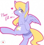 anus butt cutie_mark female feral genitals hair heart_eyes heart_symbol looking_at_viewer looking_back nude perineum presenting presenting_anus presenting_hindquarters presenting_pussy pussy simple_background solo tail text white_background japananon friendship_is_magic hasbro my_little_pony cloud_kicker_(mlp) equid equine horse mammal pony 2012