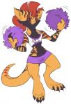 anthro beelzemon_(artist) biped bottomwear cheerleader clothed clothing colored crossdressing dancing eyes_closed fan_character gael_the_scrafty generation_5_pokemon girly male miniskirt nintendo pokemon pokemon_(species) pom_poms scrafty shirt skirt solo standing tank_top topwear
