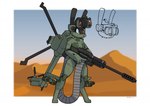 aircraft ammunition angry anthro blue_eyes day desert digitigrade female green_body gun helicopter holding_gun holding_object holding_ranged_weapon holding_rifle holding_weapon machine outside ranged_weapon rifle rocket rotor sand solo standing vehicle visor weapon sat_v12 ah-64_apache aircraft_humanoid lagomorph leporid living_aircraft living_helicopter living_machine living_vehicle mammal rabbit robot 2022