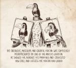 4_fingers alejandro_giraldo ambiguous_gender avian bandage bird bow_(feature) bow_tie clothing commentary creating_art digital_media_(artwork) disembodied_hand easel english_text feral fingers group mammal monochrome overalls pencil_(object) scar sepia solo_focus text toucan